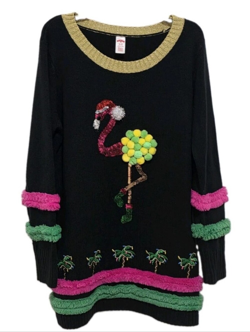 Holiday Time Women's XL Flamingo Ugly Christmas Sweater Tunic